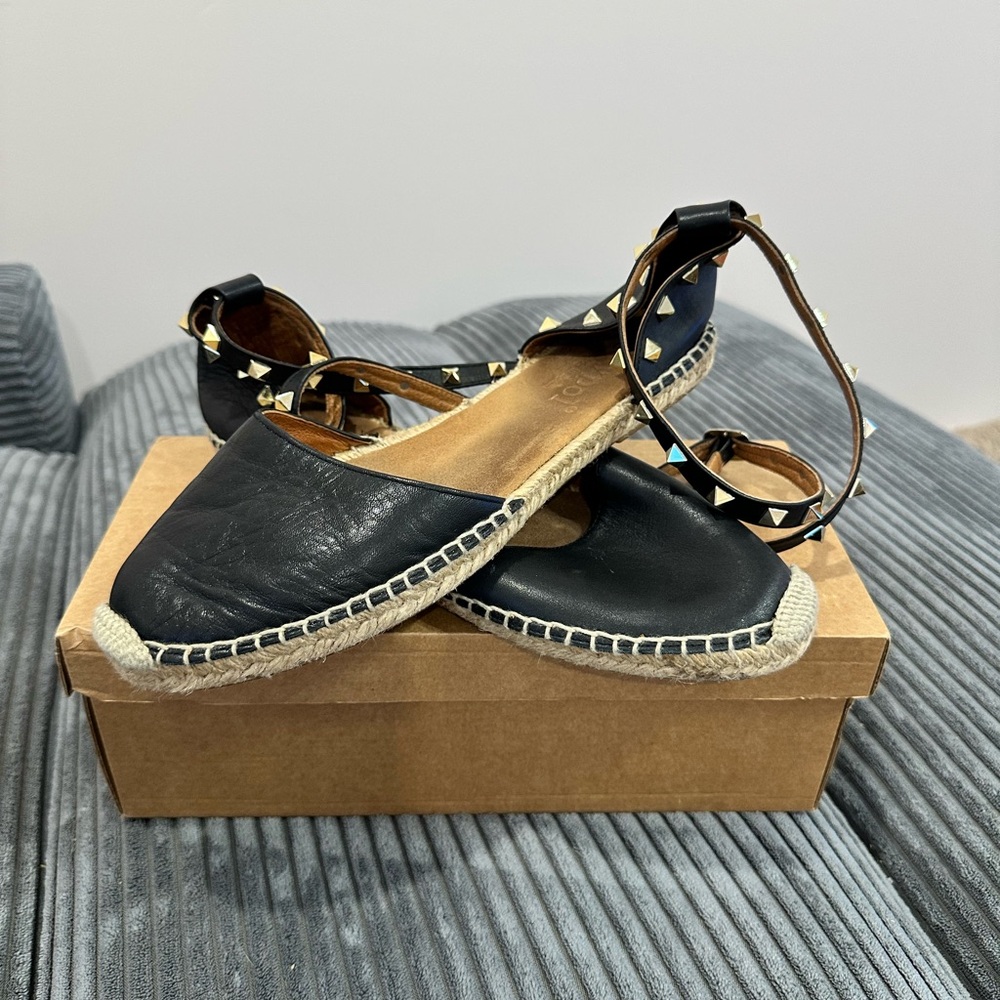 Maypol Gold Studded 100% Leather Black Espadrilles- Size 9